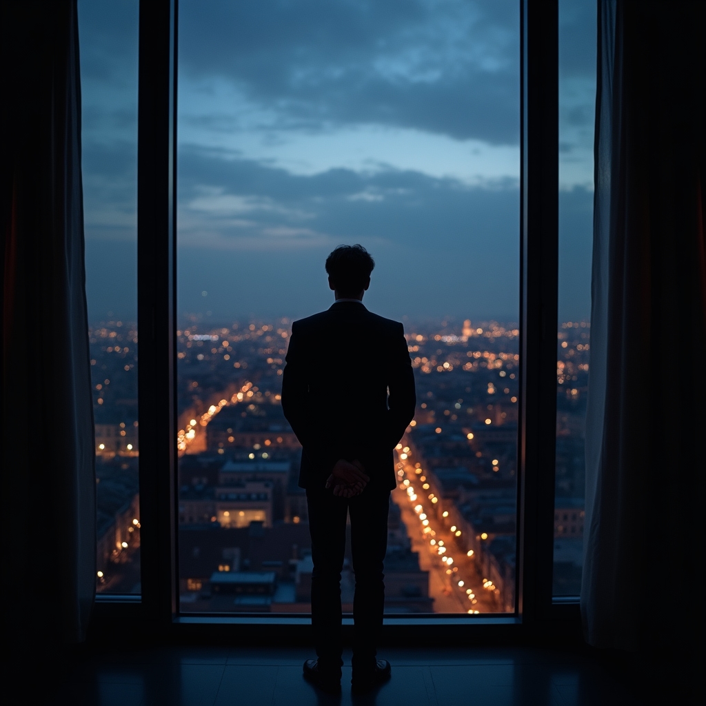 Widok na miasto z penthouse'u podczas pracy